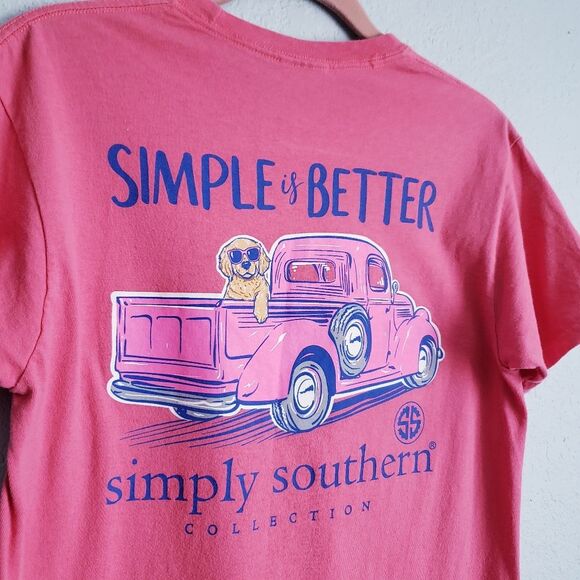 Simply Southern Golden Retriever and Old Truck Pink Short Sleeve Tee - Picture 2 of 4